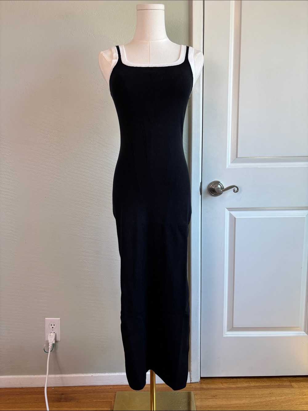 Bundle 2/$30! NEW Rib-Knit Maxi Dress with White Trim Square Neck